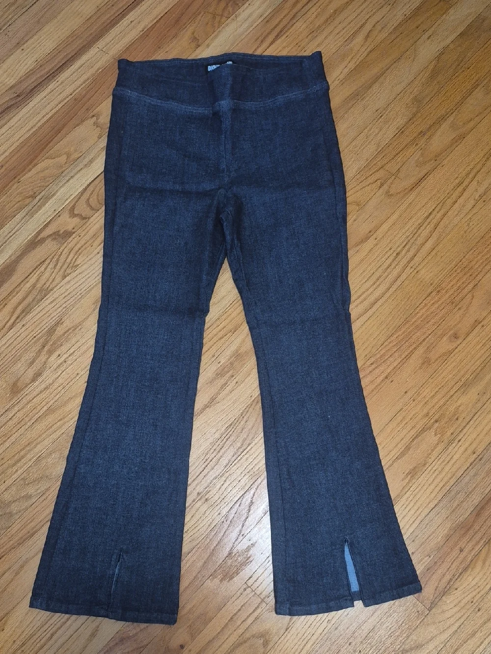 DKNY Jeans Flare Womens Blue Dark Wash Mid Rise Slim Stretch Hem Slit Sz XL